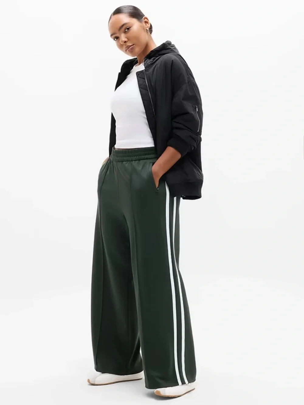 Athleta Tempo Wide-Leg Track Pants-Elm/White